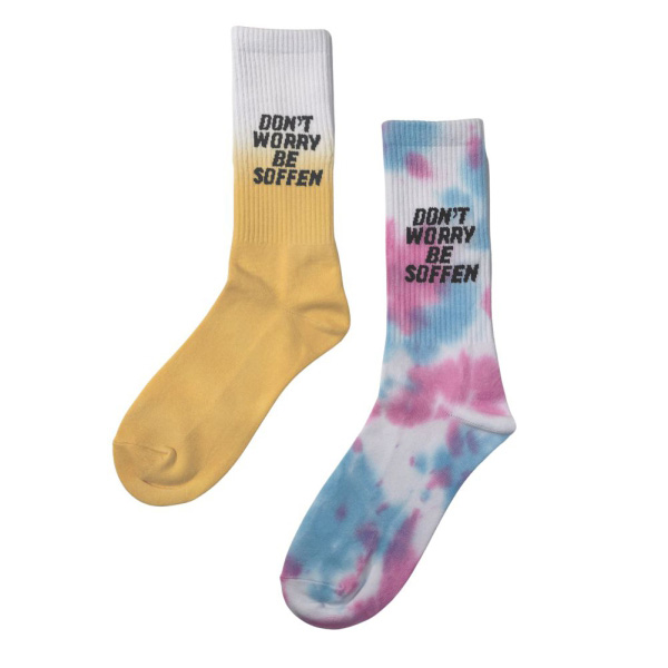 DON`T WORRY BE SOFFEN Batik-Socken Biergold-Weiß